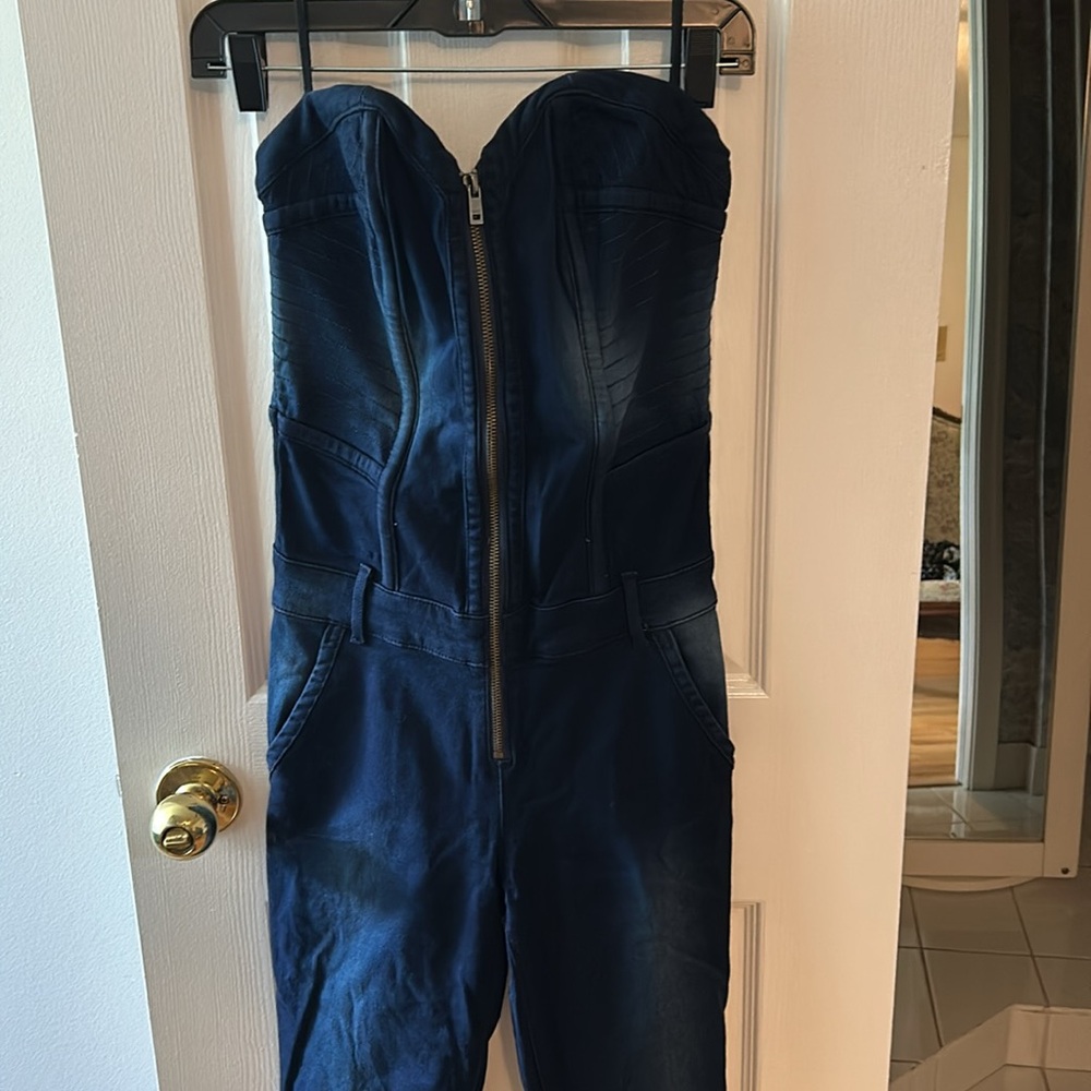 Guess Strapless Jean Jumpsuit
